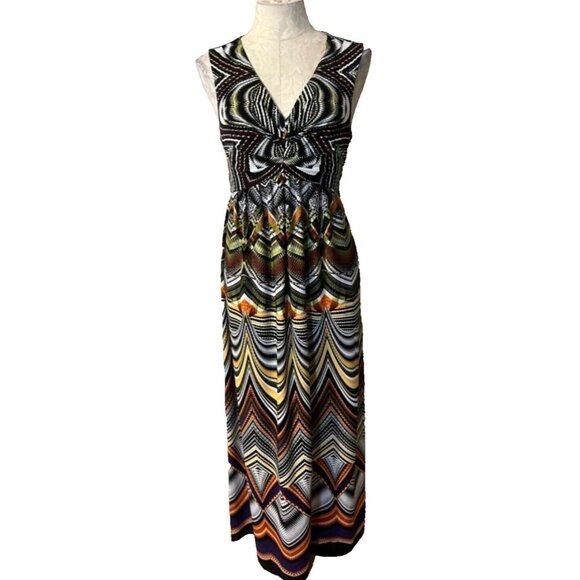 Chico's Maxi Dress 1 8 10 Medium Long Colorful Boho Washable Stretch $129 NEW - Picture 1 of 6